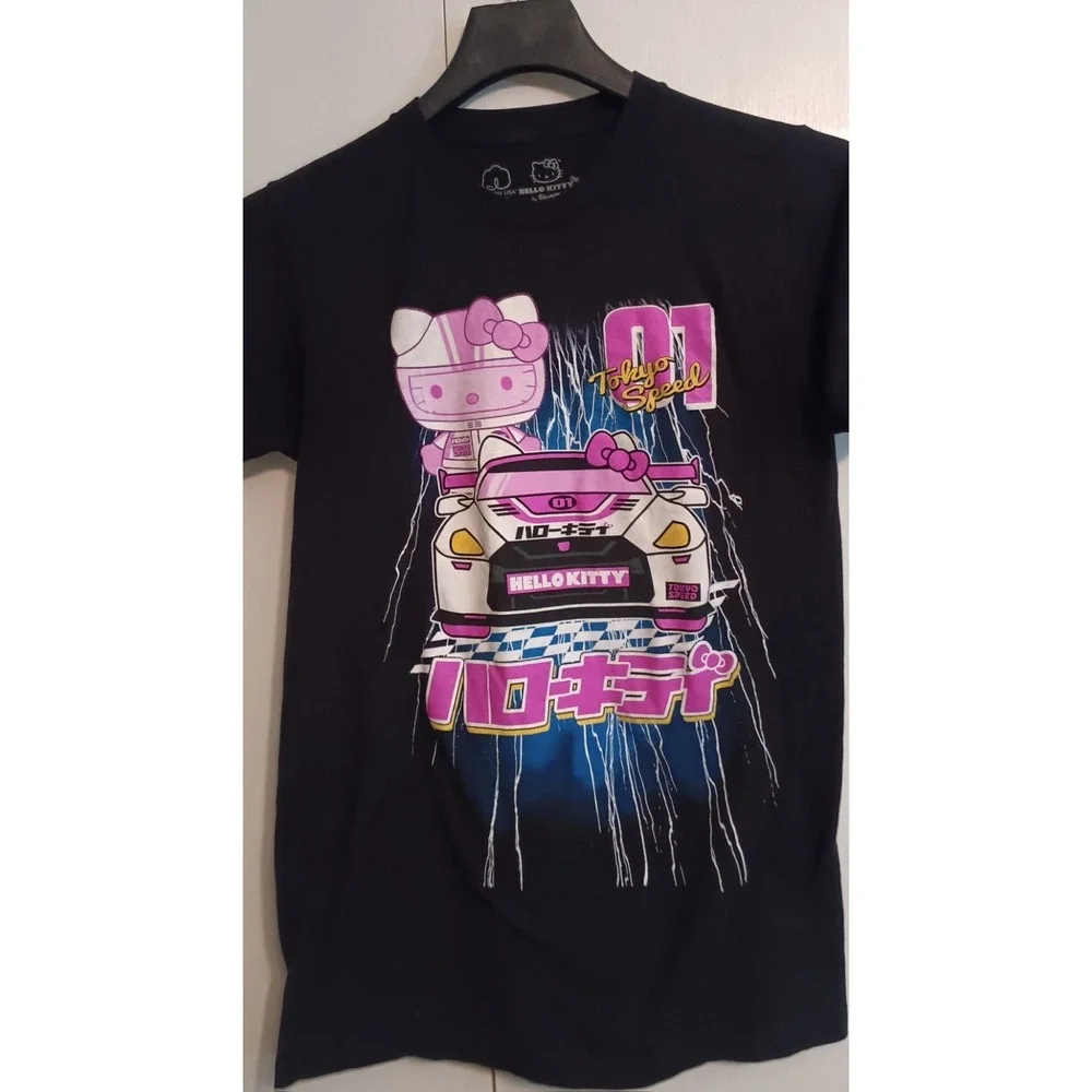Hello Kitty Womens Shirt Tokyo Speed Racer Black Pink Tee Top Streetwear Kidcore - Picture 2 of 7